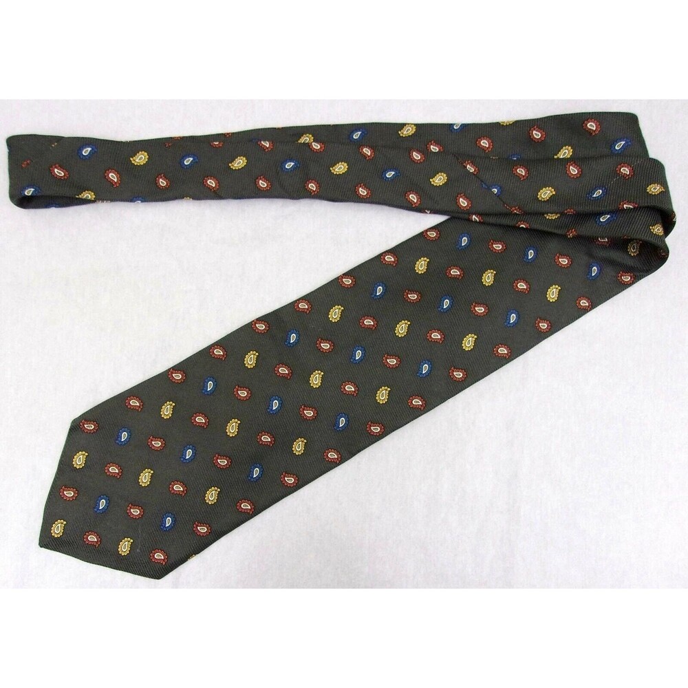 Jos A Bank Gray 100% Silk Neck Tie Blue Yellow Brown Paisley Made in USA A043